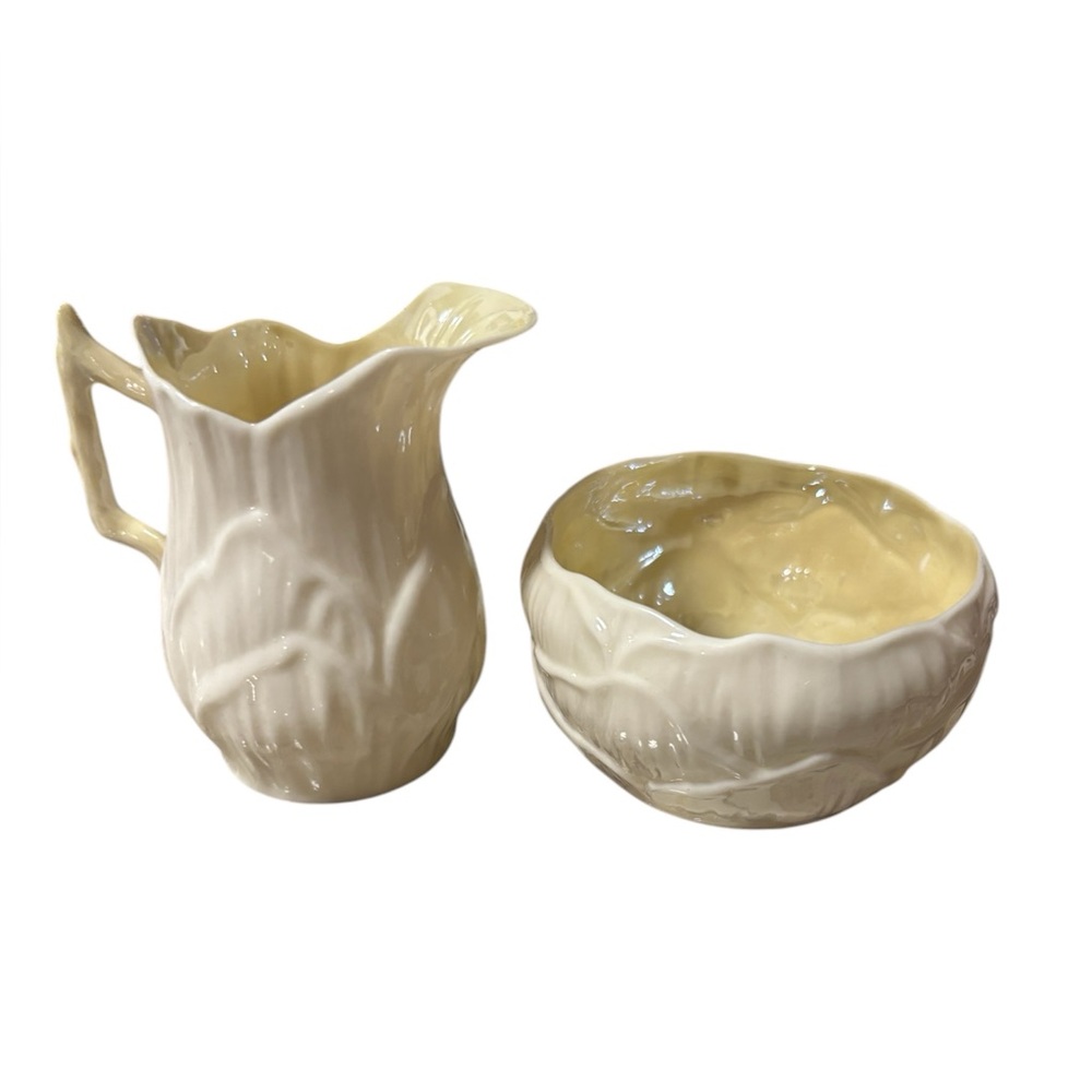 Belleek Ireland Cream and Yellow Ceramic Cream and Sugar set